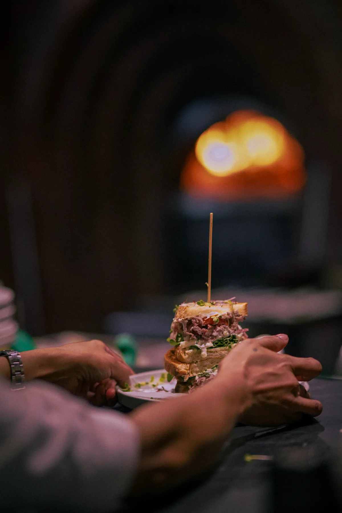 Hands holding a burger